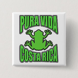 Pura Vida Costa Rica Green Frog 15 Cm Square Badge