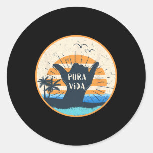 Pura Vida Costa Rica Shaka Sign Surfing Surfer Gif Classic Round Sticker