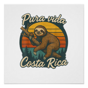 Pura Vida Costa Rica Sloth Sunset T-Shirt Poster