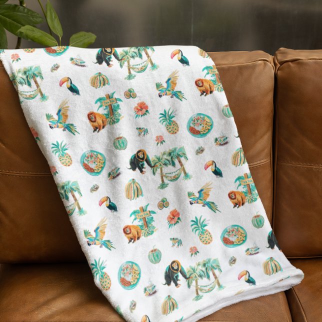 Pura Vida | Cute Illustrated Costa Rica Fleece Blanket (Creator Uploaded)