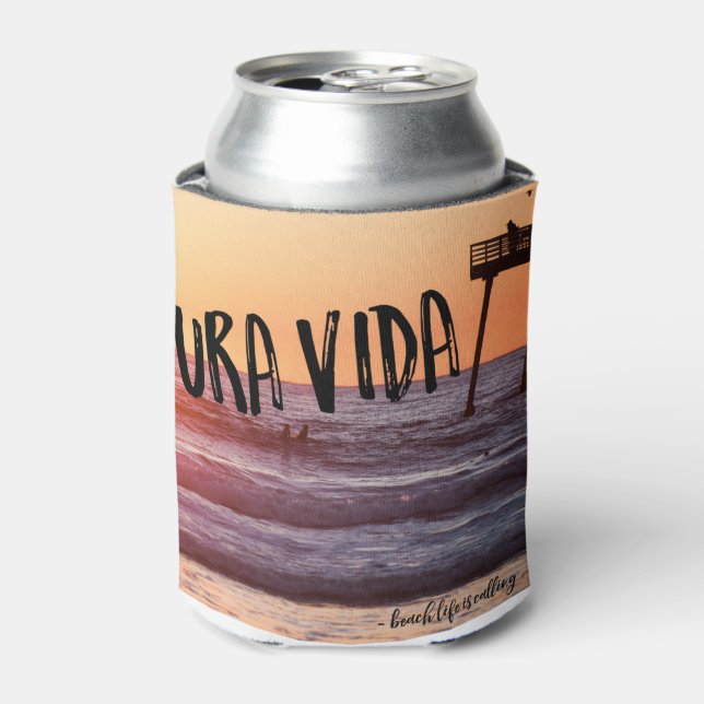 Pura Vida Ocean Beach Sunset Photo Can Can Cooler (Can Front)