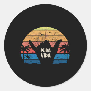 Pura Vida Shaka Sign Surfing Retro Summer Vintage Classic Round Sticker