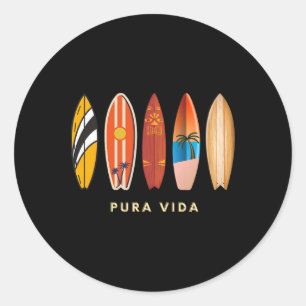 Pura Vida Surfboards Costa Rica Surfing Classic Round Sticker