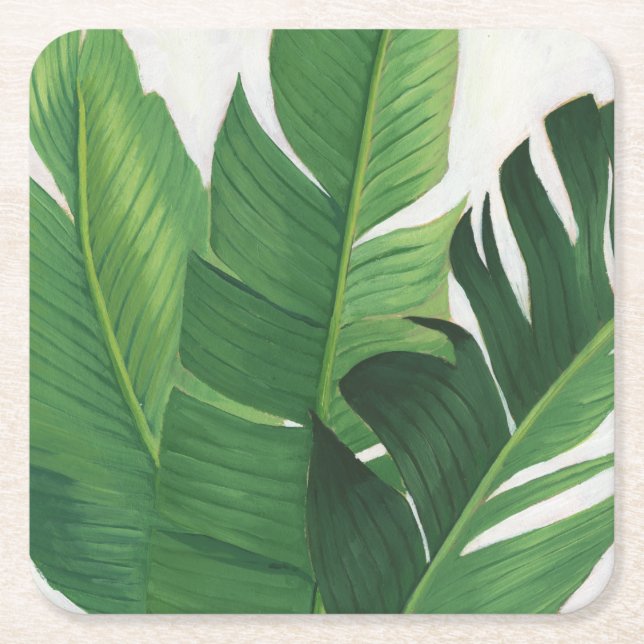 Pura Vida - Tropical Leaves Square Paper Coaster (Front)