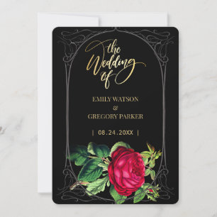 Pure black and gold elegance ,red roses save the date