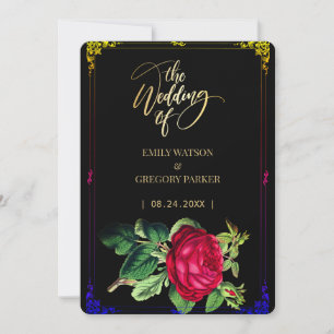 Pure black and gold elegance ,red roses save the date
