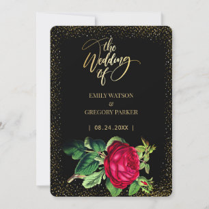 Pure black and gold elegance ,red roses wedding save the date