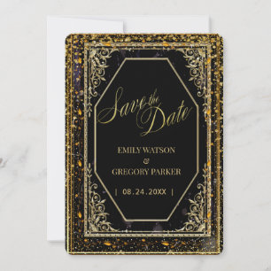 Pure black and gold elegance , save the date