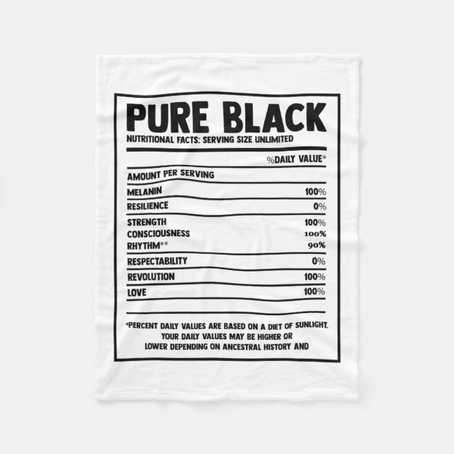 Pure Black Nutritional Facts Black History Month  Fleece Blanket (Front)