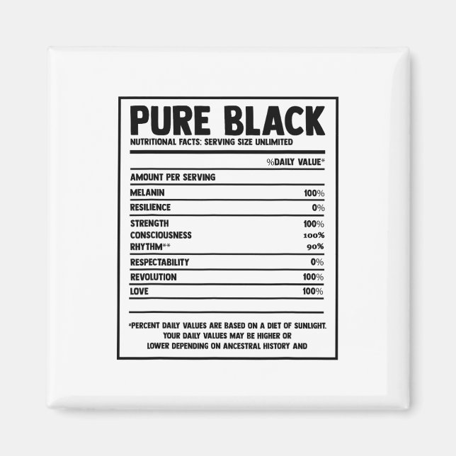 Pure Black Nutritional Facts Black History Month  Magnet (Front)