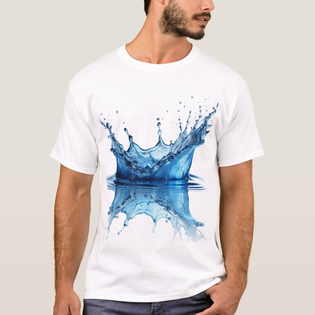 Pure Blue Water Splash Effect T-Shirt (Front)