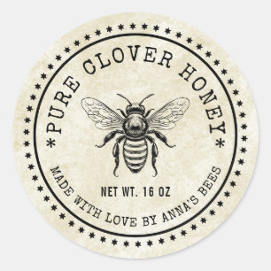 Pure clover honey label with bee and vintage feel