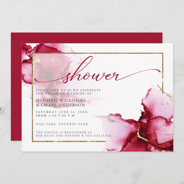 Pure Crimson Red Pink Abstract Watercolor  Invitation (Front/Back)