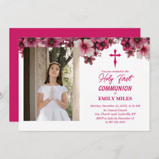 Pure Elegance floral first catholic communion Invitation