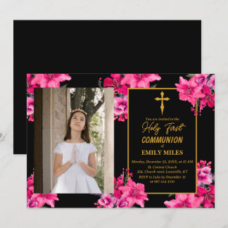 Pure Elegance rose flower first catholic communion Invitation