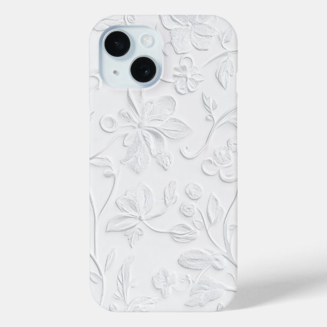 Pure Elegance White Embossed Floral Phone Case (Back)