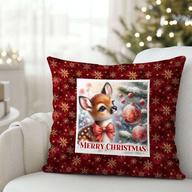 Pure festive scene baby fawn Christmas pillow  (Pure festive scene baby fawn Christmas pillow (48))