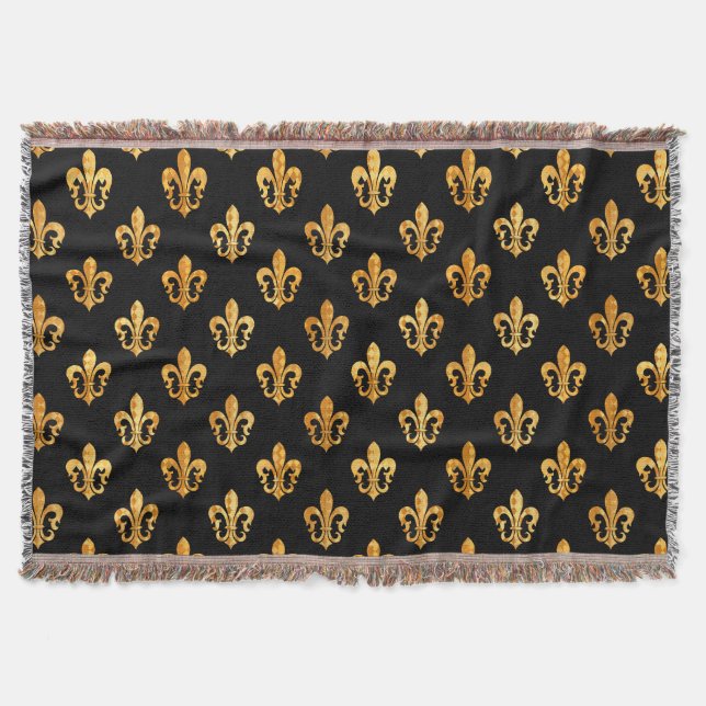 Pure Gold Fleur de Lis Throw Blanket (Front)