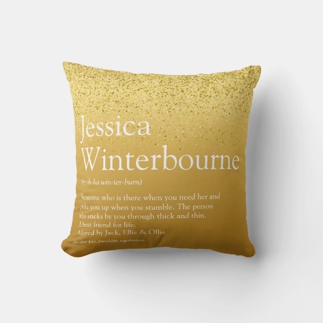 Pure Gold Friend Name Definition Glitter Cushion (Front)