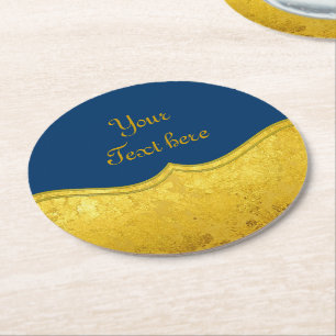 PURE GOLD LEAF Border + your text / photo Round Paper Coaster