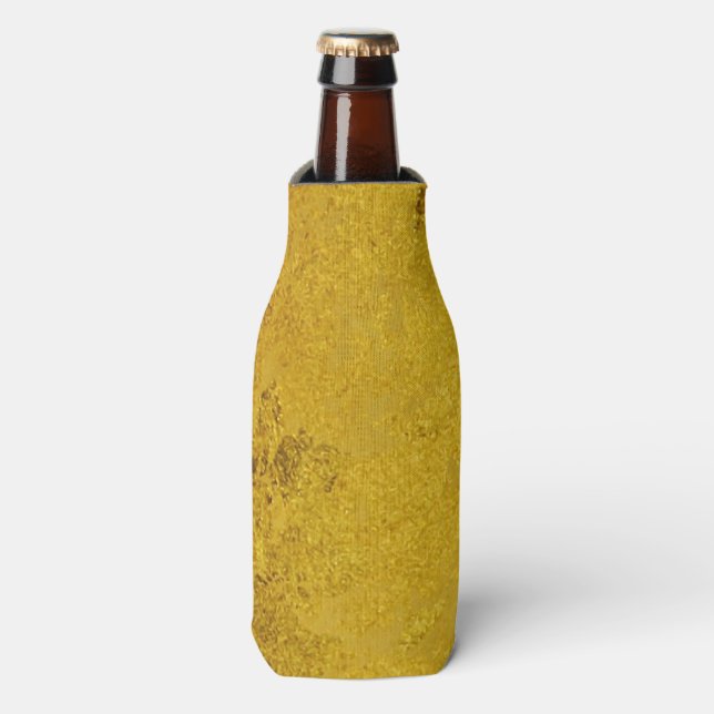 PURE GOLD LEAF Pattern + your text / photo Bottle Cooler (Bottle Front)