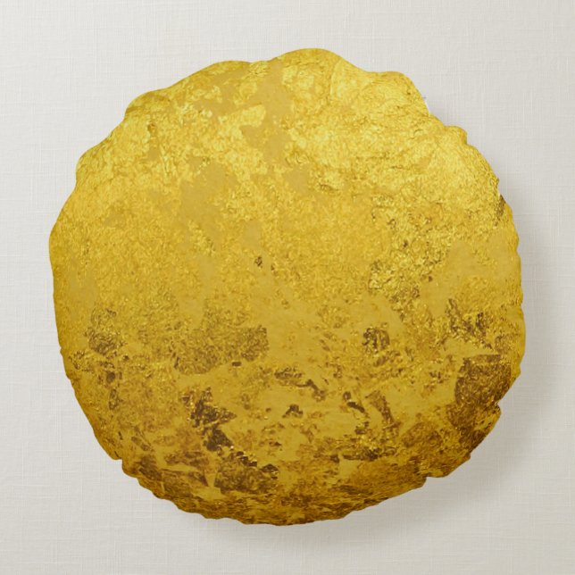 PURE GOLD LEAF Pattern + your text / photo Round Cushion (Back)