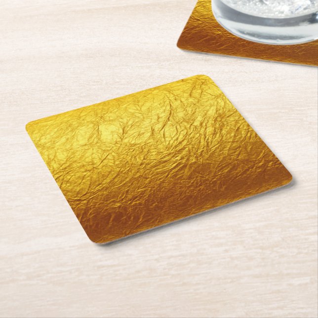 PURE GOLD PAPER Pattern + your text / photo Square Paper Coaster (Angled)