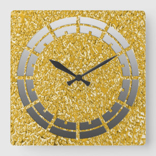 PURE GOLD Splatter Pattern + your image Square Wall Clock