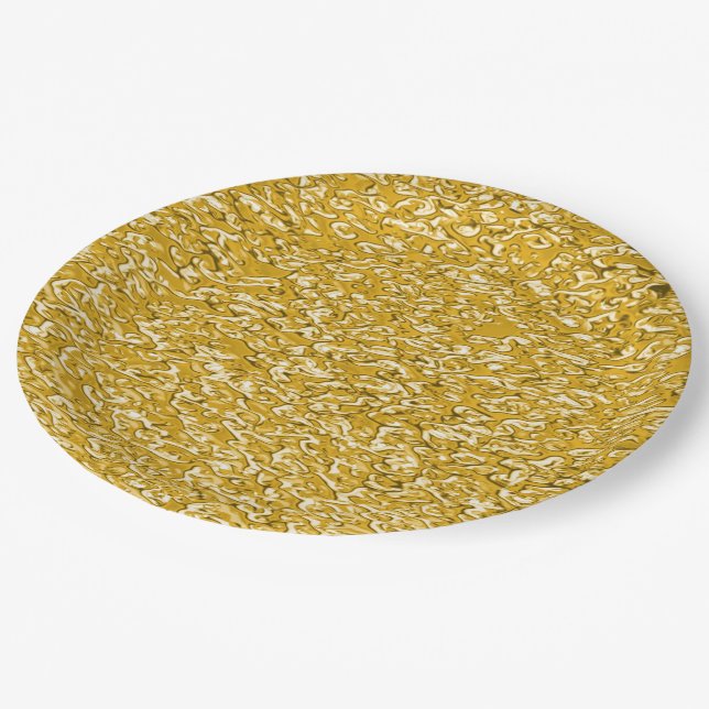 PURE GOLD Splatter Pattern + your text / photo Paper Plate (Angled)