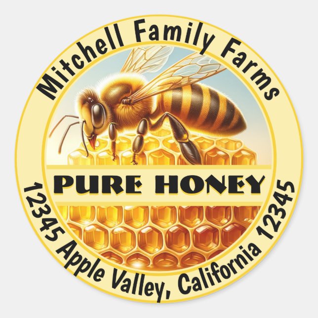 Pure Honey Bee Lable Classic Round Sticker (Front)