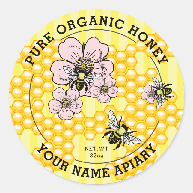 Pure Honey Jar Labels | Honeybee (Front)