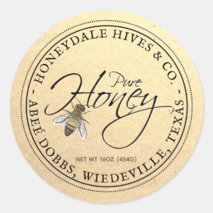 Pure Honey Vintage Bee Kraft Label