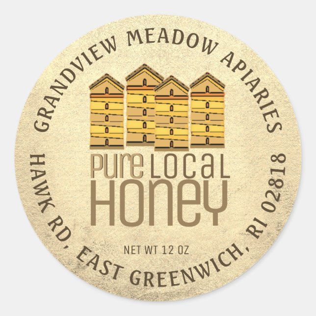 Pure Local Honey Label with Hives Distressed Gold (Front)