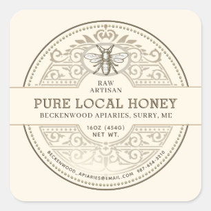 Pure Local Honey Ornate Product Label Bee Ivory