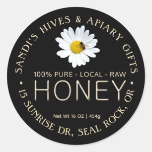 PURE LOCAL RAW HONEY label with daisy & bee