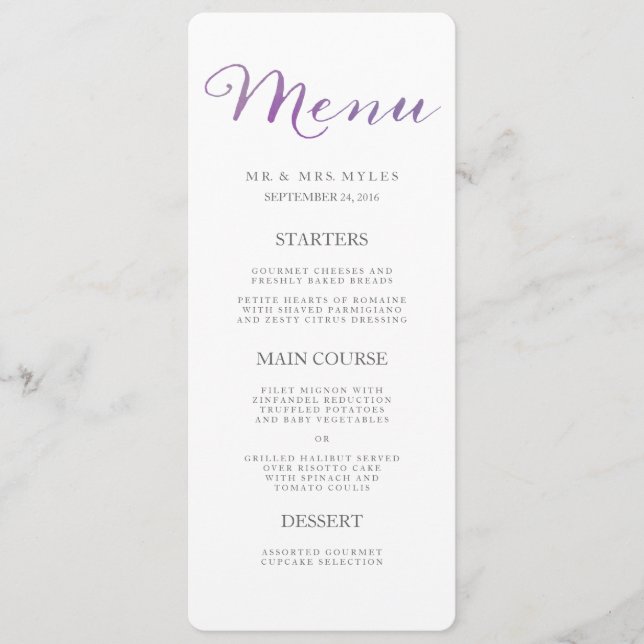 Pure Love Watercolor Wedding Menu / Violet (Front)