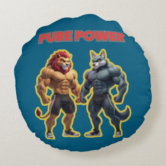Pure Power – Strong Animal Muscle Cartoon Design Round Cushion (Back)