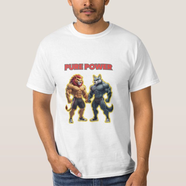 Pure Power – Strong Animal Muscle Cartoon Design T-Shirt (Front)