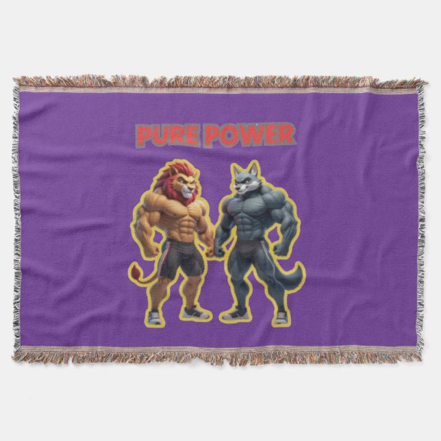 Pure Power – Strong Animal Muscle Cartoon Design Throw Blanket (Front)