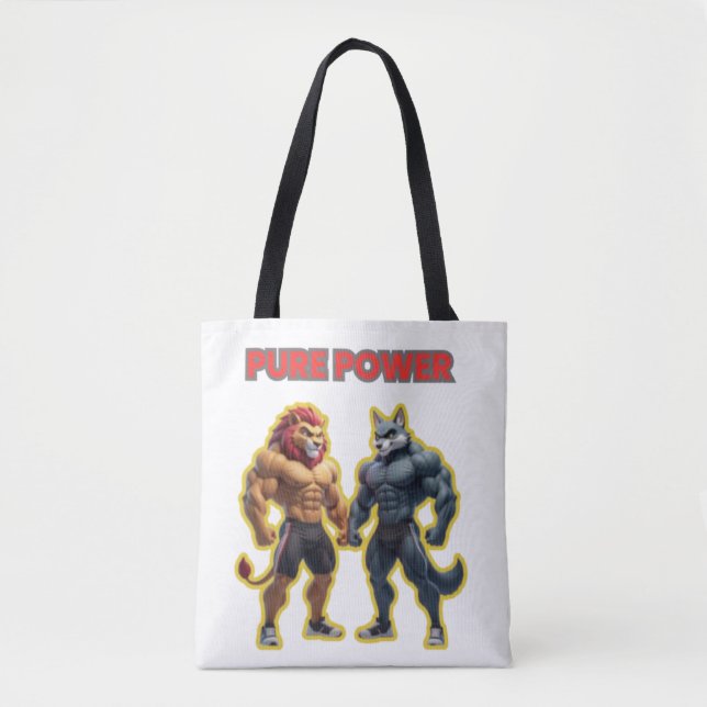 Pure Power – Strong Animal Muscle Cartoon Design Tote Bag (Front)