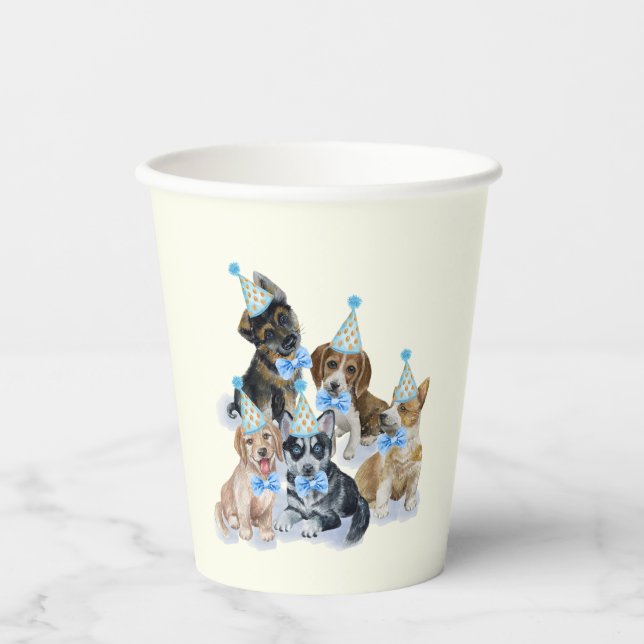 Pure Puppy | Dog Theme Blue Birthday Supplies Paper Cups (Front)