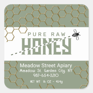 Pure Raw Honey Cute Bee Crossing Gold Honeycomb    Square Sticker