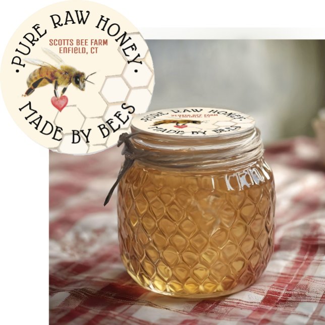 PURE RAW HONEY Honeybee Honeycomb and Heart Classi Classic Round Sticker (Creator Uploaded)
