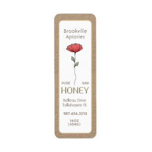 Pure Raw Honey Label Kraft and White with Flower Return Address Label