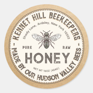 Pure Raw Honey Label Kraft French Bee