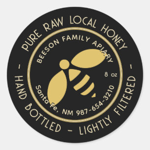 Pure Raw Local Honey Label Gold Bee Black