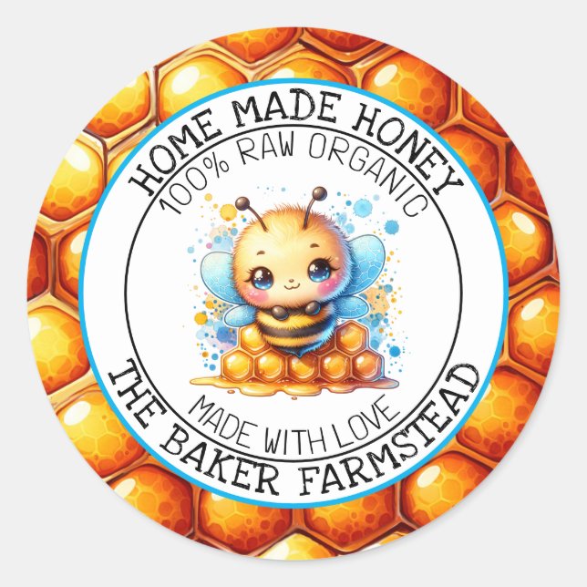 Pure Raw Organic Honey Made with Love Food Labels (Front)