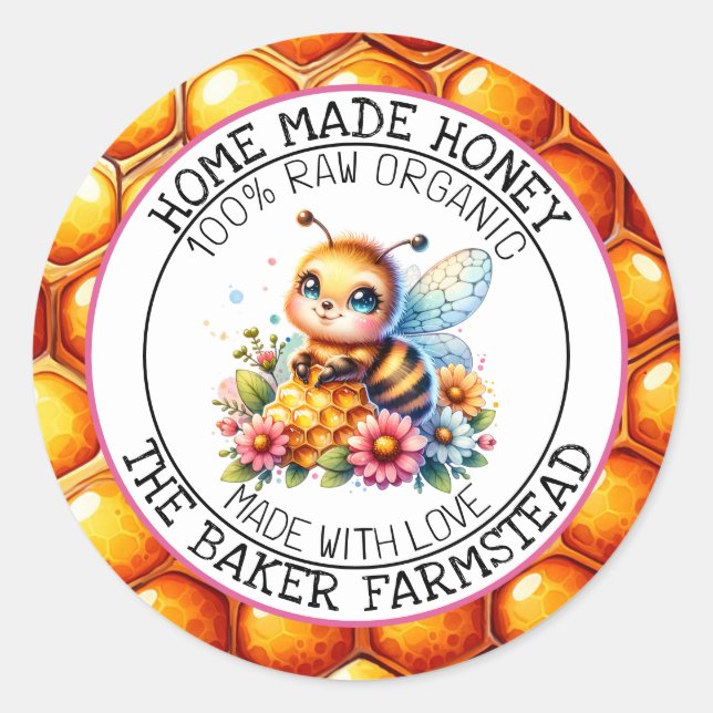 Pure Raw Organic Honey Made with Love Food Labels (Front)