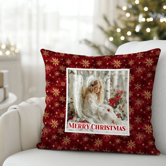 Pure Red and Gold Angel Art Victorian Christmas  Cushion (Pure Red and Gold Angel Art Victorian Christmas Pillow)
