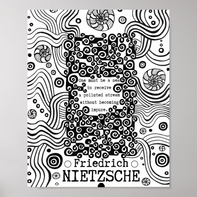PURE sea ink illustration quote by Nietzsche Poster (Front)